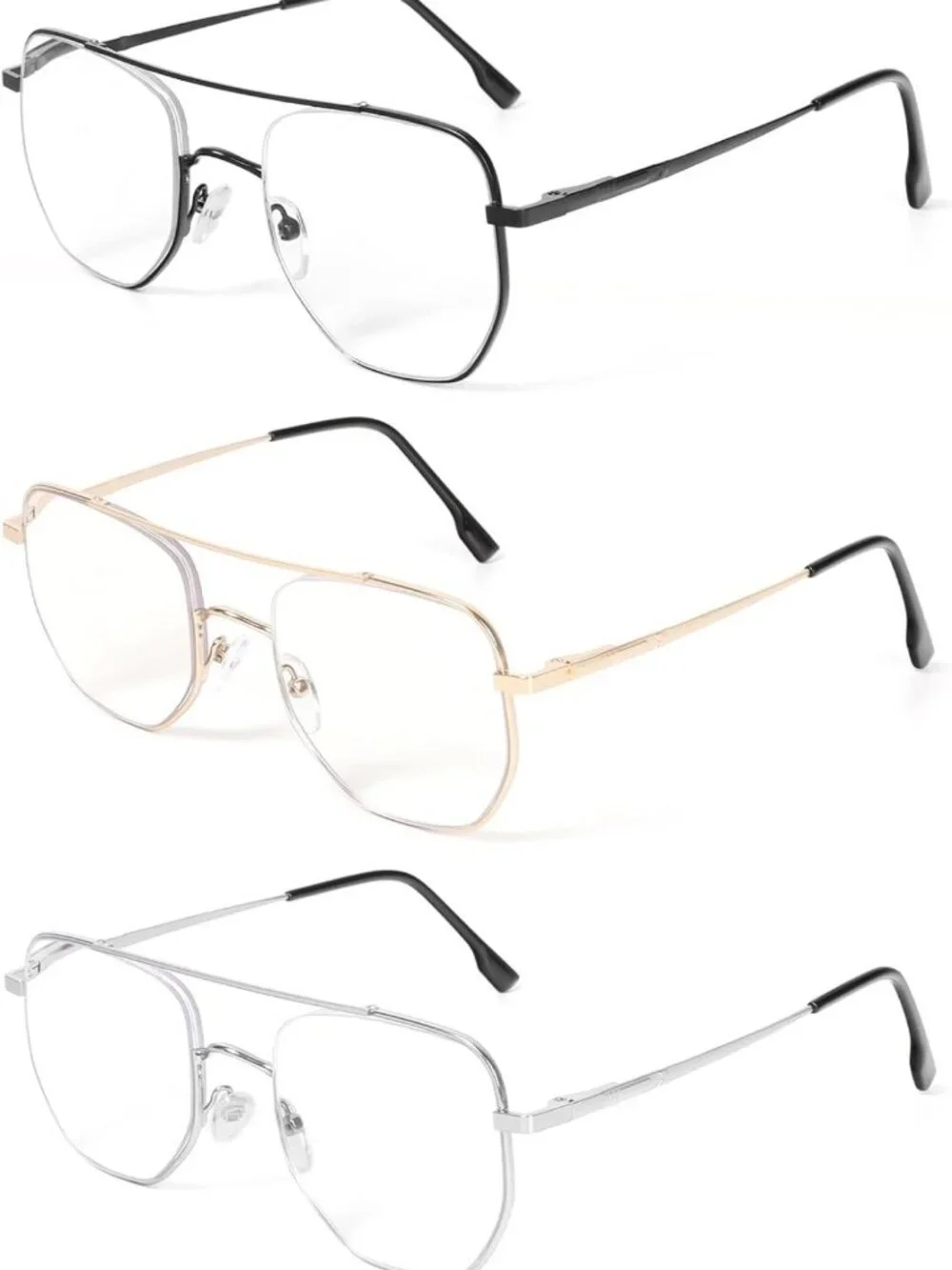 3 Pack Aviator Reading Glasses for Men & Women - Blue Light Blocking, Metal